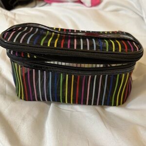 Cosmetic Bag - double decker - translucent stripes - very roomy - EUC